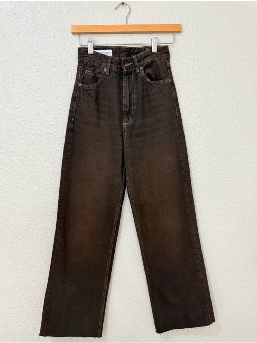 Zara High-Waist Wide Leg Jeans in Washed Black/Brown Size 0